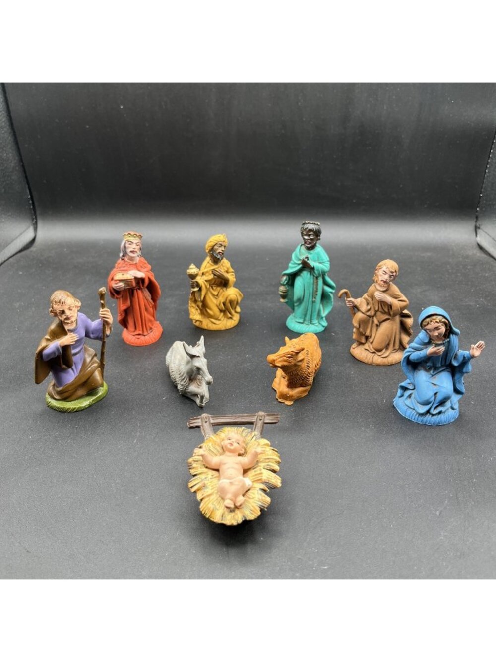 Christmas Nativity Figures - Hard Plastic Hand painted Italian 9 Lot Vintage ✅
